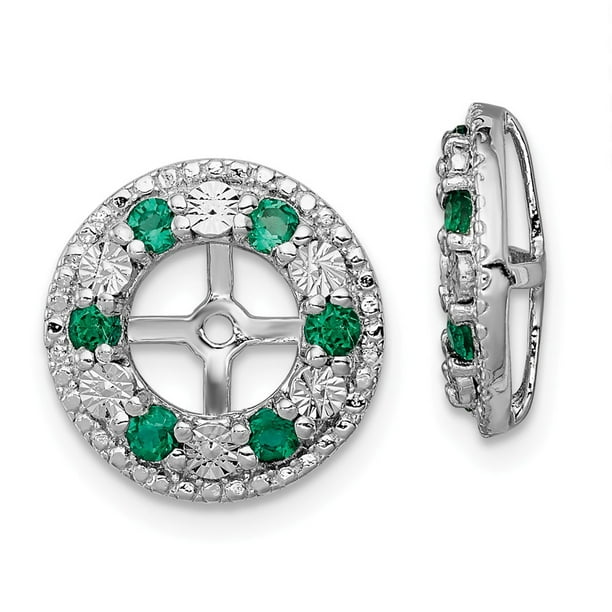 925 Sterling Silver Rhodium Created Emerald Earring Jacket 